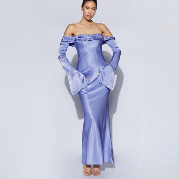 Meshki Giselle Off Shoulder Cowl Neck Maxi Dress - Lavender - Picture 1 of 14